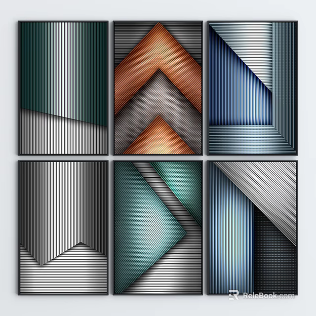 Modern Abstract Geometric Patterns With Striped And Folded Colorful Elements 3d model