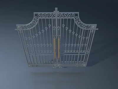 Double Metal Swing Door With Ornate Decorative Patterns And Gold Accents 3d model