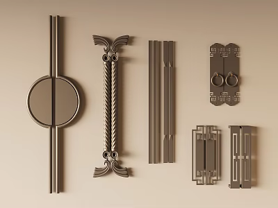 Chinese Cabinet Door Long Handle Retro Metal Handle 3d model