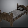 Elegant Brown Wooden Bed Frame With Carved Headboard Gray Mattress And Pillow