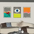 Stylish Living Room Decor With Abstract Artworks Beige Sofa And Green Plants