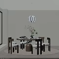Modern Dining Table Set With Pendant Light Chairs And Flower Vase Decor 3d model