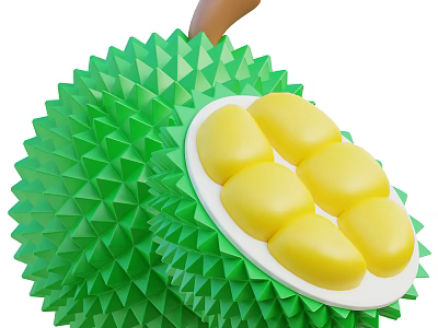 Ripe Green Spiky Durian Fruit With Yellow Flesh Segments Inside 3d model