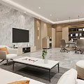 Modern Office Interior With Open Space Sofa TV Desk Plants And Marble Wall 3d model