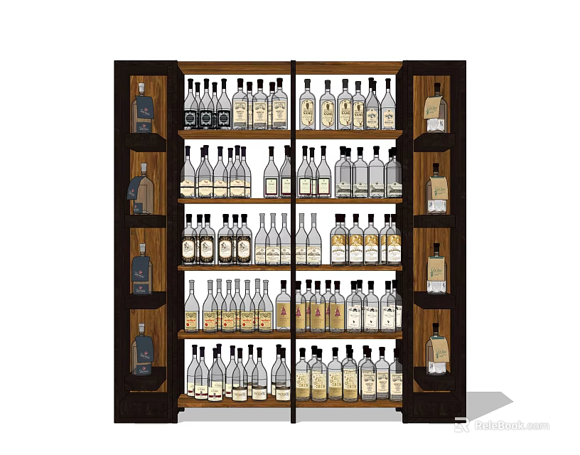 Double Door Liquor Cabinet With Multiple Shelves Filled With Various Bottles 3d model 