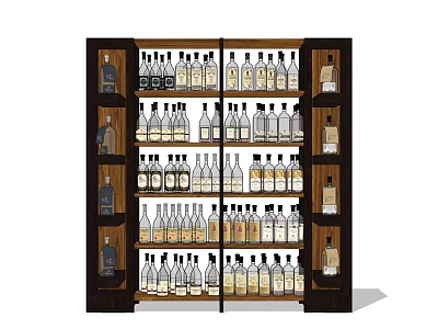 Double Door Liquor Cabinet With Multiple Shelves Filled With Various Bottles 3d model