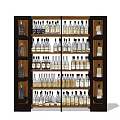 Double Door Liquor Cabinet With Multiple Shelves Filled With Various Bottles
