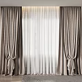 Beige Curtains With Sheer White Lining Tied Back In Modern Living Room Design