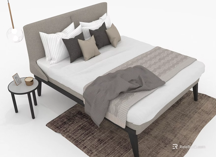 People Relaxing In Modern Bedroom With Bed Nightstand Rug And Pendant Light 3d model 