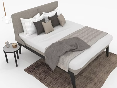 People Relaxing In Modern Bedroom With Bed Nightstand Rug And Pendant Light 3d model