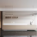 Modern Reception Area With BOBE CZZA Sign Hanging Lights Plant And Marble Floor