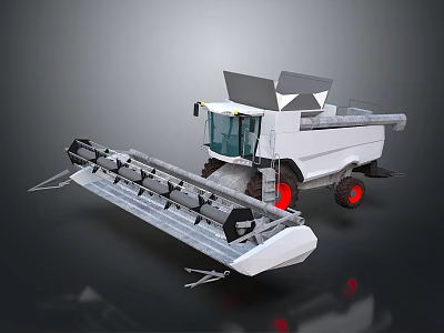 White Combine Harvester Modern Industrial Design With Red Wheels And Harvesting Header 3d model