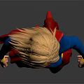 Blonde Superhero Female Character Standing In Blue Top Red Skirt Red Boots With Yellow Emblem