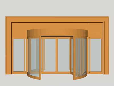 Modern Revolving Door Entrance With Glass Panels And Wooden Frame Design 3d model