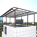Roof Canopy With Metal Frame Glass Roof And White Building City View