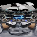 Modern Luxury KTV Interior Design With Futuristic Lighting Sofas And Bar Counter