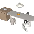 Modern Dining Table Set With Wooden Cabinet White Black Chairs And Fruit Bowl