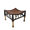Exquisite Vintage Curved Riveted Leather Stool With Brass Decorative Feet And Sturdy Dark Solid Frame