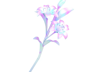 Beautiful Pink and Purple Lilies with Delicate Petals Green Stem and Leaves 3d model