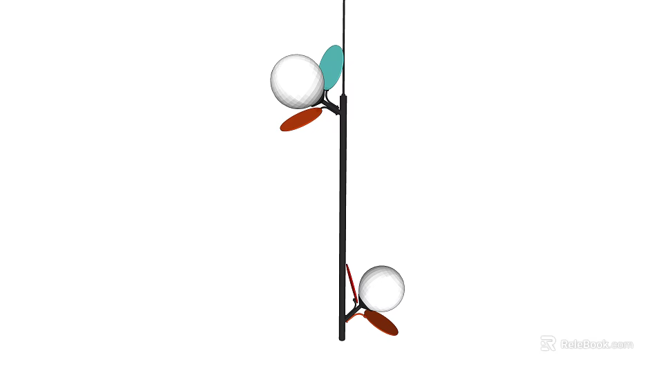 Modern Chandelier With Spherical Bulbs Colored Leaves And Black Rod Design 3d model 