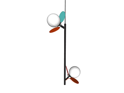 Modern Chandelier With Spherical Bulbs Colored Leaves And Black Rod Design 3d model