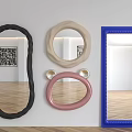 Decorative Mirrors in Different Shapes and Colors on Wall with Reflections 3d model
