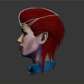 Woman with Red Hair and Braided Style Wearing Decorative Headband Red Eyes and Blue Collar