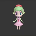 Cute Cartoon Character With Green Hair Pink Hat Big Blue Eyes And Elf Ears
