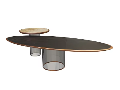 Modern Double Tier Coffee Table With Oval Tabletop Round Upper Tier Clear Glass Supports 3d model
