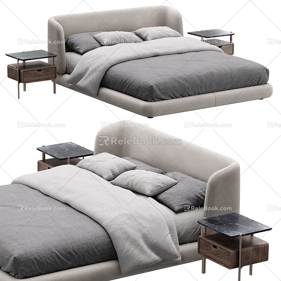 Modern Double Bed Fabric Double Bed 3d model