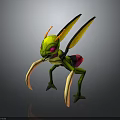 Green Insect With Yellow Wings Pink Abdomen Long Antennae And Legs 3D Render
