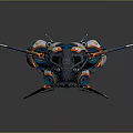 Futuristic Spacecraft With White Blue Orange Sleek Aerodynamic Wings And Thrusters