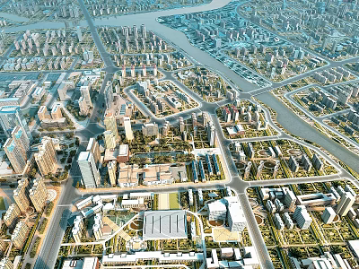 Aerial Planning Of Modern Urban Layout With Residential Buildings Road Networks And Green Spaces 3d model