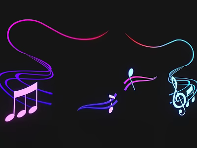 Purple And Blue Musical Note Wall Decor With Flowing Lines Treble Clef And Vibrant Colors 3d model