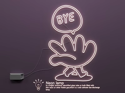 Neon Lighting Combo with Creative Hand and BYE Bubble Design for Home Modern Ambient Decoration 3d model
