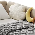 Blue And Beige Kids Bed With Pink Gray Quilts And Banana Cloud Shaped Pillows