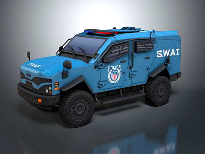 Blue SWAT Police Tactical Armored Vehicle With Red Blue Lights 3d model