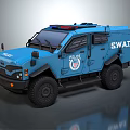 Blue SWAT Police Tactical Armored Vehicle With Red Blue Lights