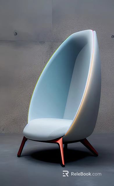 Modern Light Blue Single Chair With Curved Design And Soft Accent Lighting In Stylish Interior 3d model 