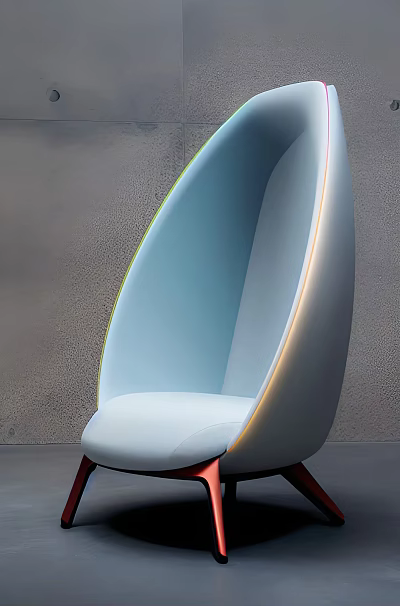 Modern Light Blue Single Chair With Curved Design And Soft Accent Lighting In Stylish Interior 3d model