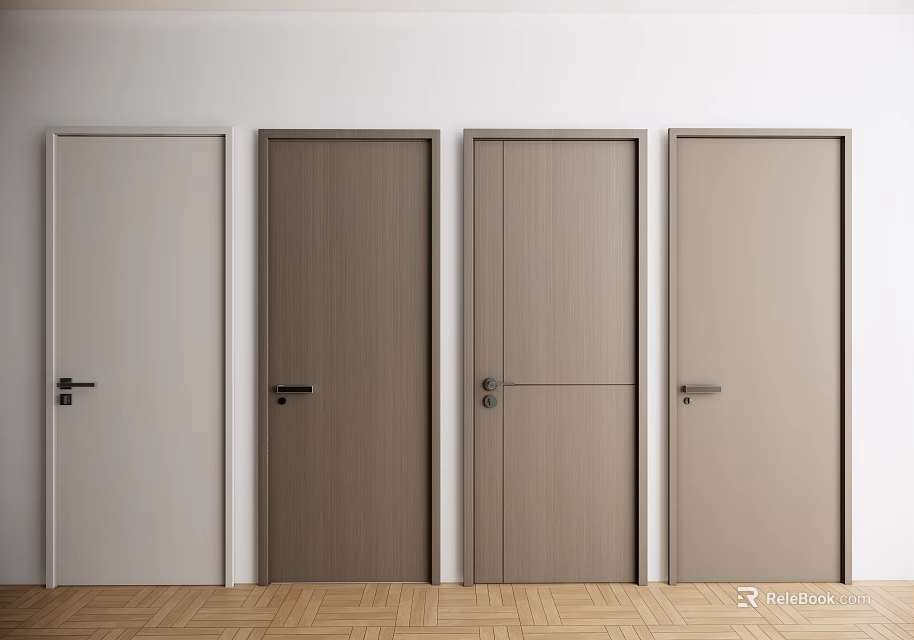 Four Hinged Doors With Wooden And Neutral Finishes In Modern Interior Design 3d model 