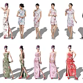 Women Wearing Various Stylish Cheongsam With Diverse Patterns And Designs