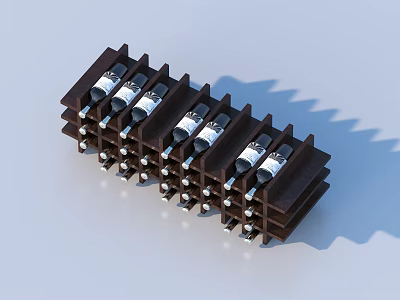 Brown Multi Layer Storage Shelf with Organized Silver Labeled Bottles for Household Use 3d model