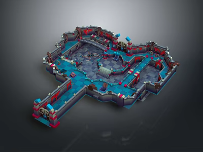 3D Game Map Layout With Complex Pathways And Colorful Regions Design 3d model