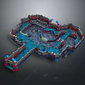 3D Game Map Layout With Complex Pathways And Colorful Regions Design