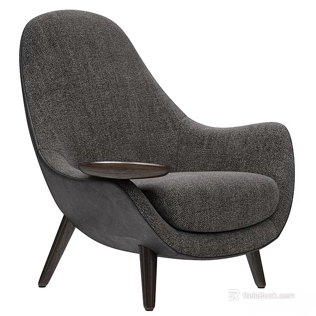 Modern Gray Fabric Accent Chair With Wooden Armrest And Sturdy Legs 3d model 