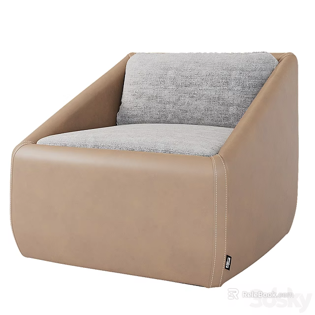 Modern Single Sofa With Beige Leather Frame And Gray Cushioned Seat 3d model 