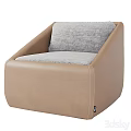 Modern Single Sofa With Beige Leather Frame And Gray Cushioned Seat