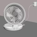 White Air Conditioner Fan on Wooden Tabletop with Modern Design Plugged into Wall Socket