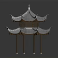 Traditional Chinese Pavilion Architecture With Two Story Overhanging Eaves And Wooden Columns